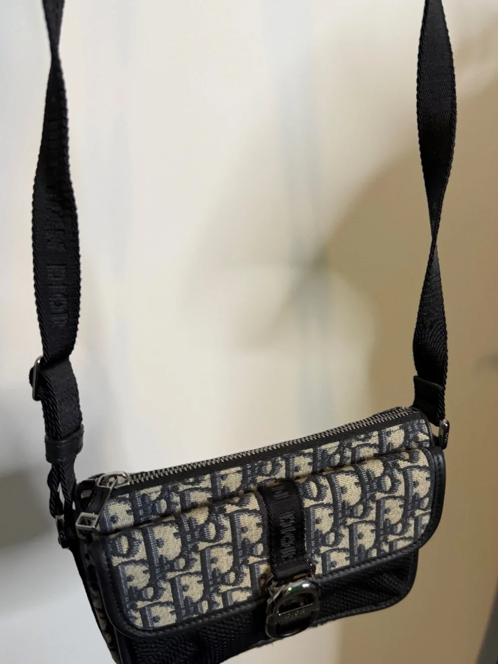Dior Oblique Messenger Pouch / Crossbody Bag (Beige/Black)